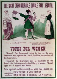 Vrouwenkiesrecht Poster De Onwaardige Dubbelgezicht Asquith, ca. 1910